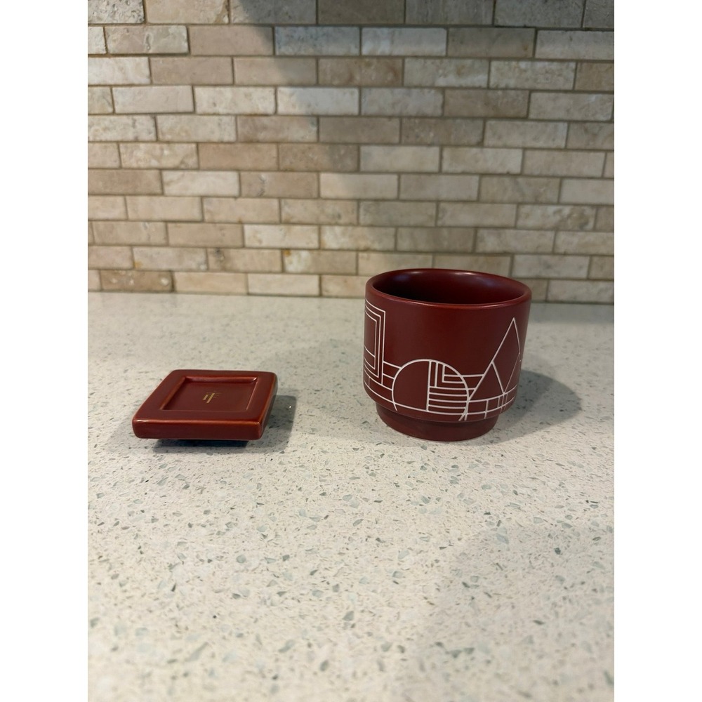 Frank Lloyd Wright Ceramic Cup & Coaster Set Geometric Design Red Brown Mug